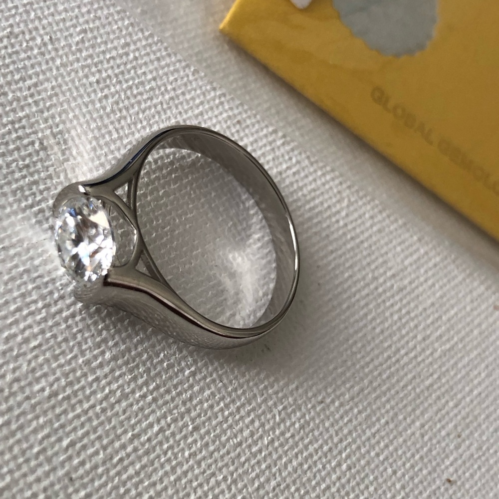 Silver Solitaire Moissanite Ring - Picture 2 of 3